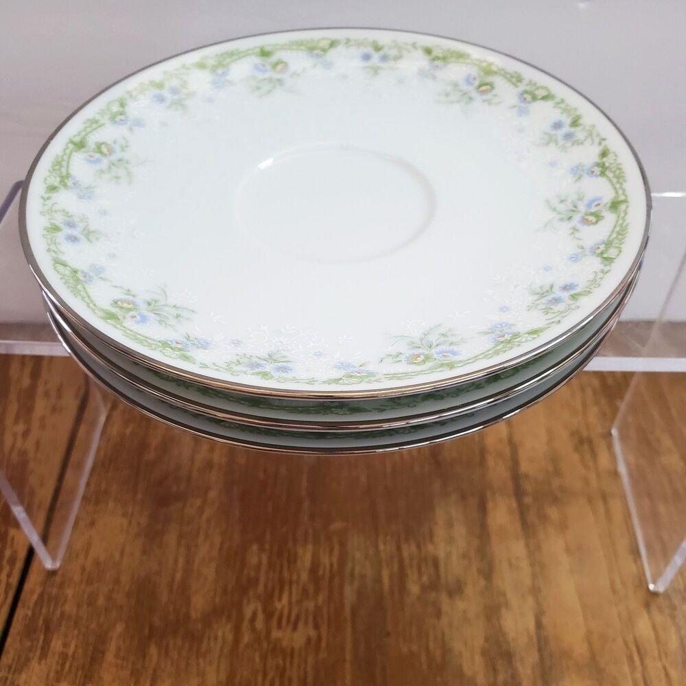 Vintage Noritake Dee 2212 Bone China Saucers Blue Green Floral Japan Lot of 3